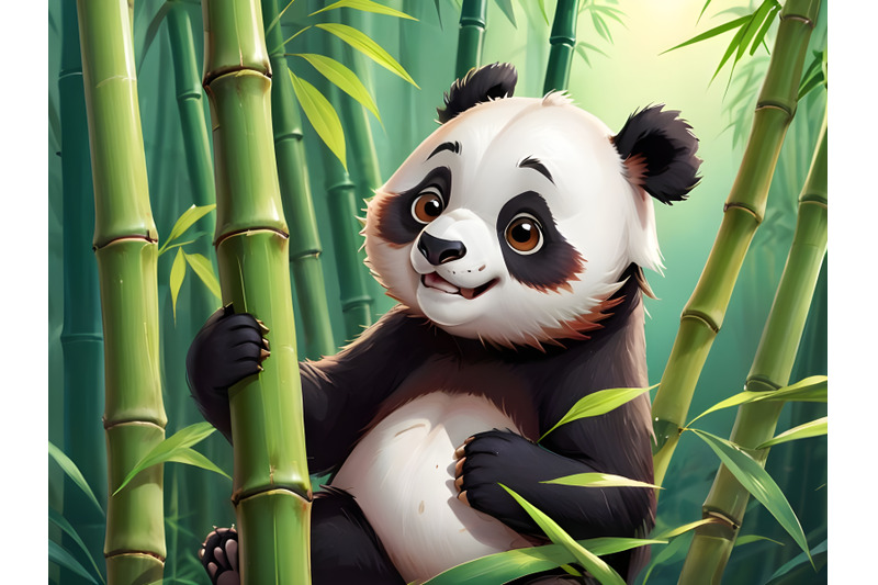 illustration-curious-panda-on-stem-of-the-bamboo