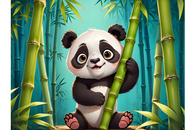 illustration-curious-panda-on-stem-of-the-bamboo