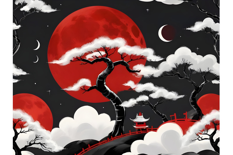 design-red-white-black-with-tress-and-the-moon