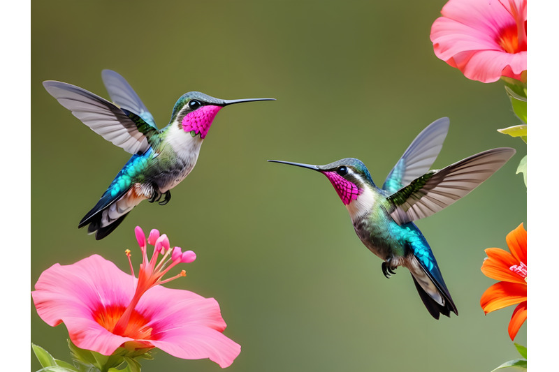 two-hummingbird-bird-with-pink-flower