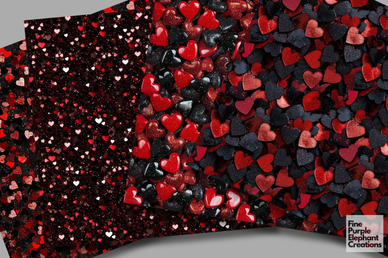 chunky-gothic-black-red-heart-glitter-digital-paper-valentines-day