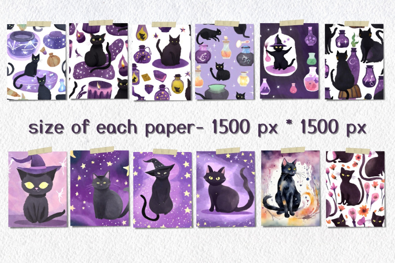 halloween-black-watercolor-cats-papers