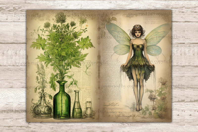 absinthe-junk-journal-pages-green-fairy-scrapbook-paper