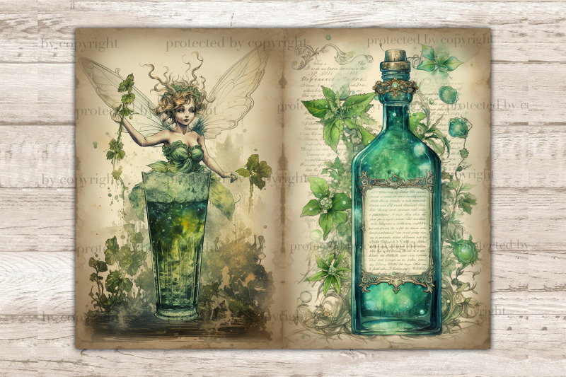 absinthe-junk-journal-pages-green-fairy-scrapbook-paper