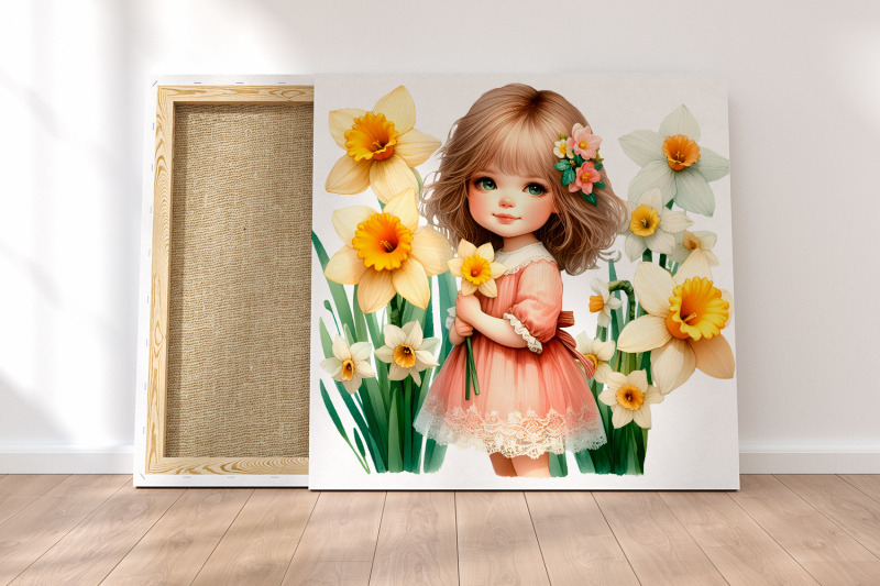 easter-girl-and-daffodils-set-clipart