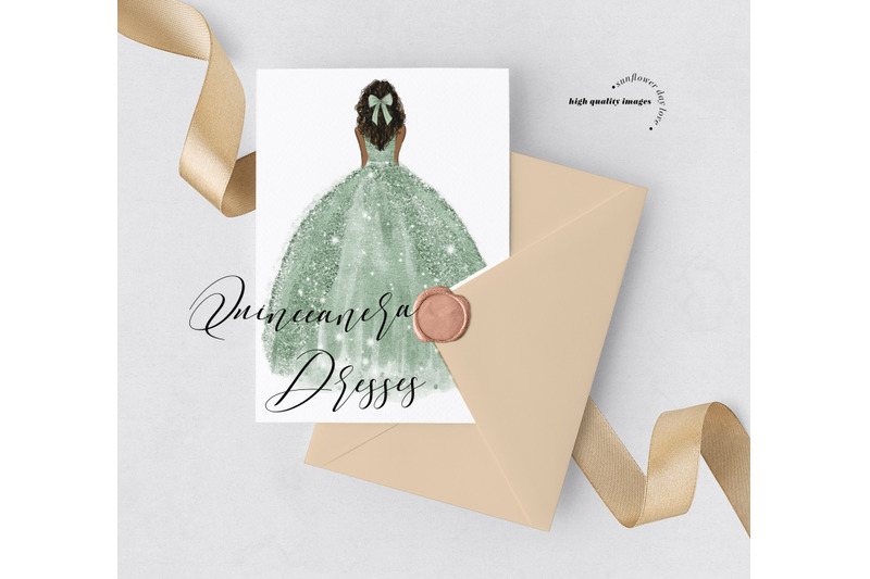 dusty-green-princess-sage-green-quinceanera-clipart
