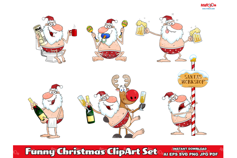 funny-christmas-cartoon-clipart-set