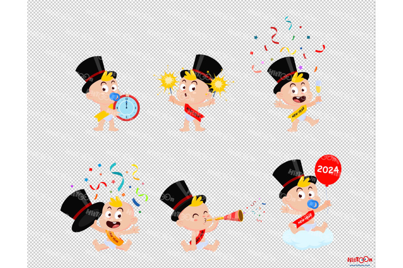 new-year-baby-cartoon-clipart-set