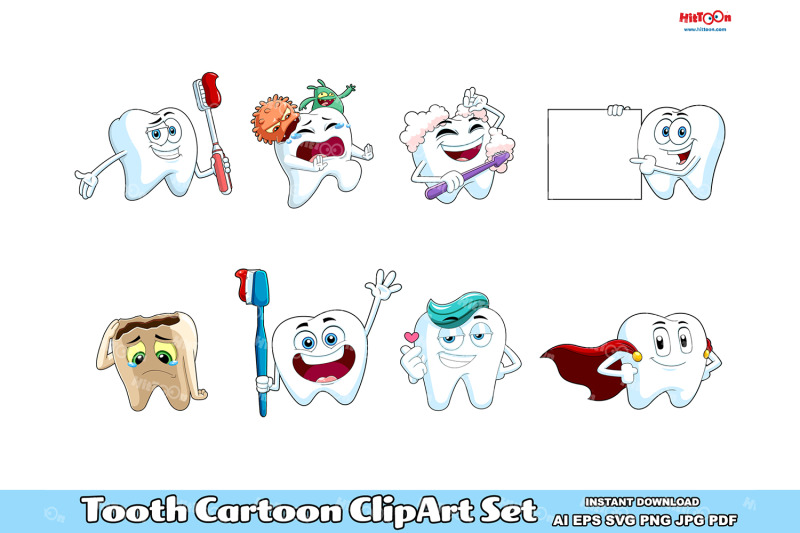 tooth-cartoon-clipart-set