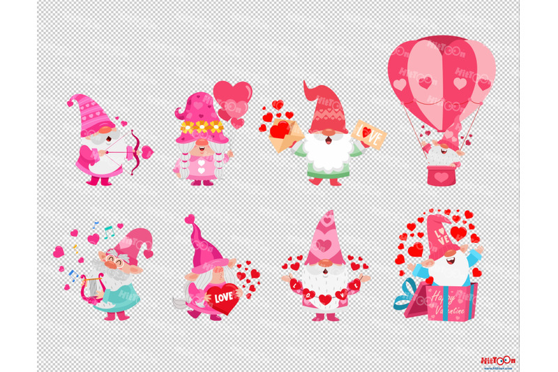 valentines-gnomes-cartoon-clipart-set