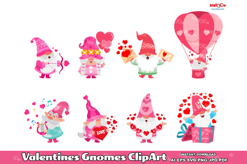 valentines-gnomes-cartoon-clipart-set