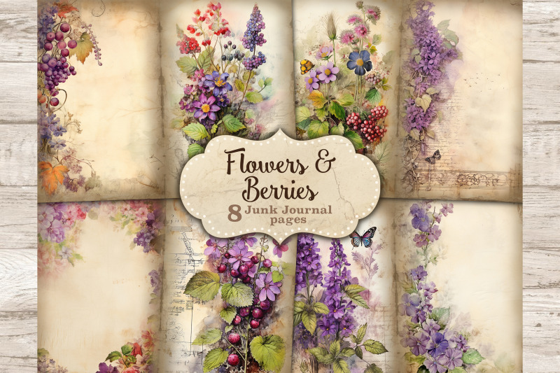 flowers-junk-journal-pages-berries-ephemera