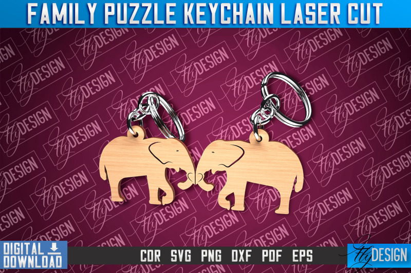 family-puzzle-keychain-elephants-laser-cut-design-cnc-files