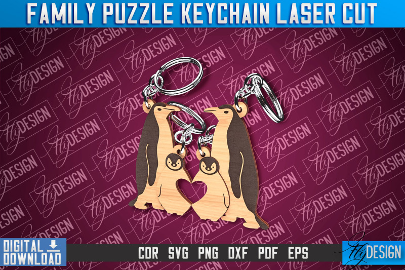 family-puzzle-keychain-penguins-laser-cut-design-cnc-files