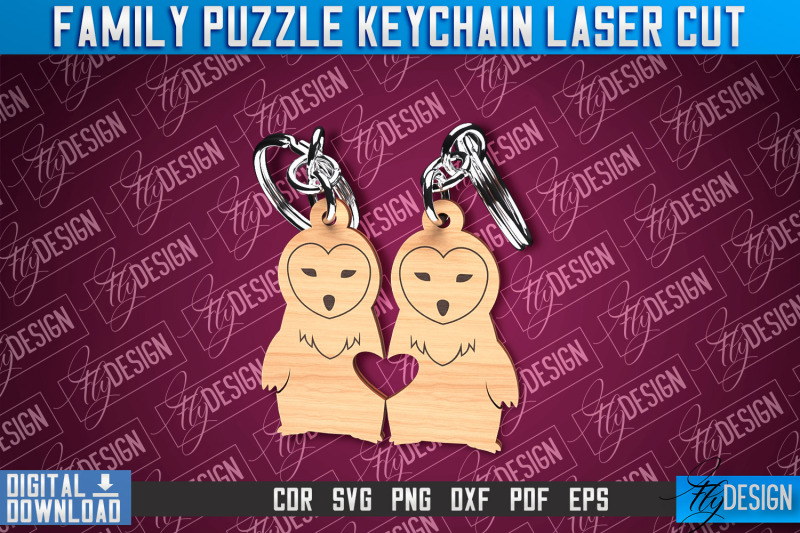 family-puzzle-keychain-owls-laser-cut-design-cnc-files