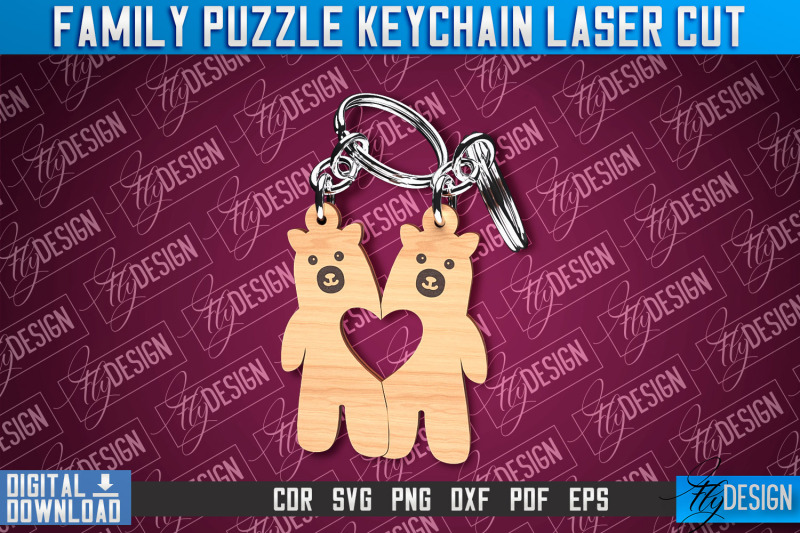 family-puzzle-keychain-bears-laser-cut-design-cnc-files