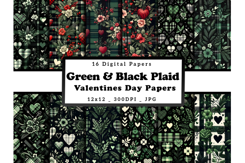 green-amp-black-plaid-valentine-day-digital-papers