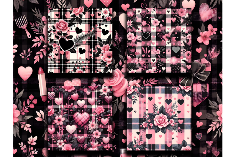 pink-amp-black-plaid-valentine-039-s-day-digital-patterns