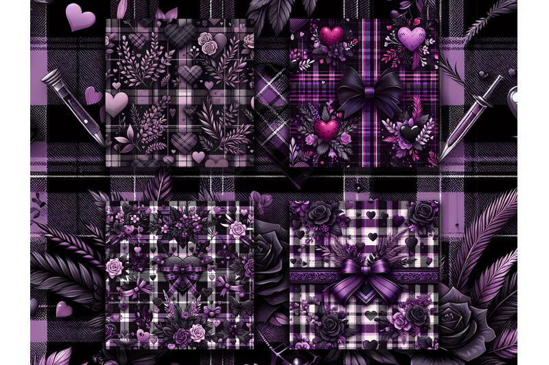 purple-amp-black-plaid-valentine-039-s-day-digital-patterns