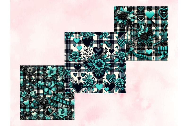 turquoise-amp-black-plaid-valentine-039-s-day-digital-patterns