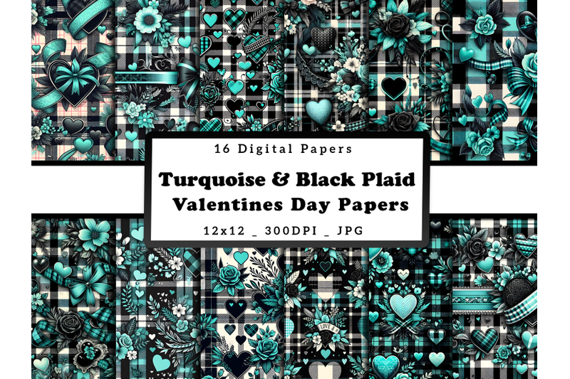 turquoise-amp-black-plaid-valentine-039-s-day-digital-patterns