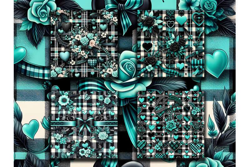 turquoise-amp-black-plaid-valentine-039-s-day-digital-patterns