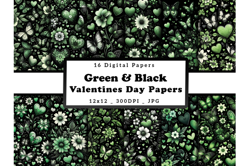 green-floral-hearts-and-butterflies-valentine-039-s-day-digital-papers