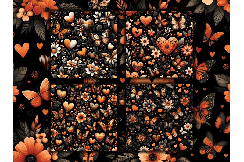 orange-floral-hearts-and-butterflies-valentine-039-s-day-digital-papers