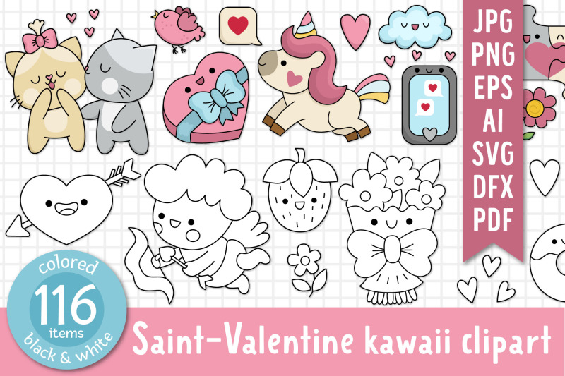 saint-valentine-kawaii-clipart-collection