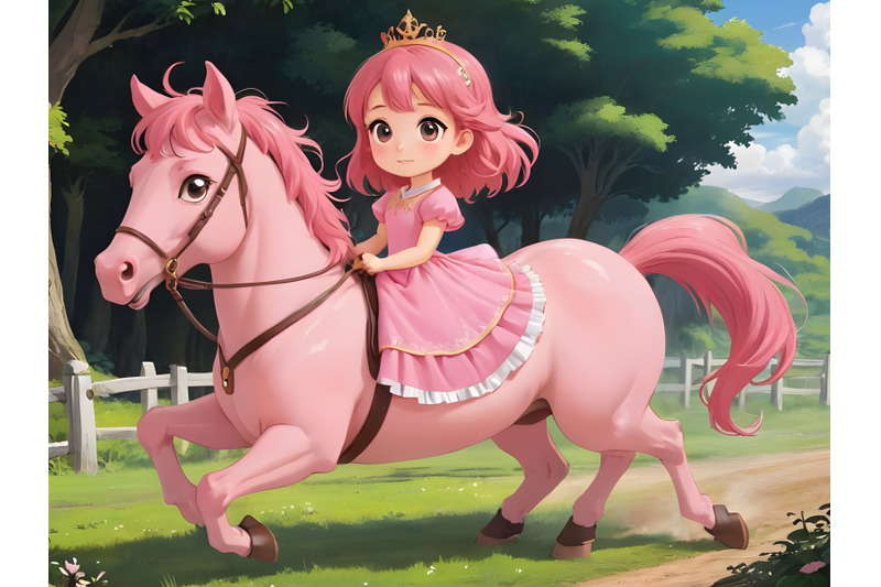 beautiful-princess-with-pink-dress-riding-horse