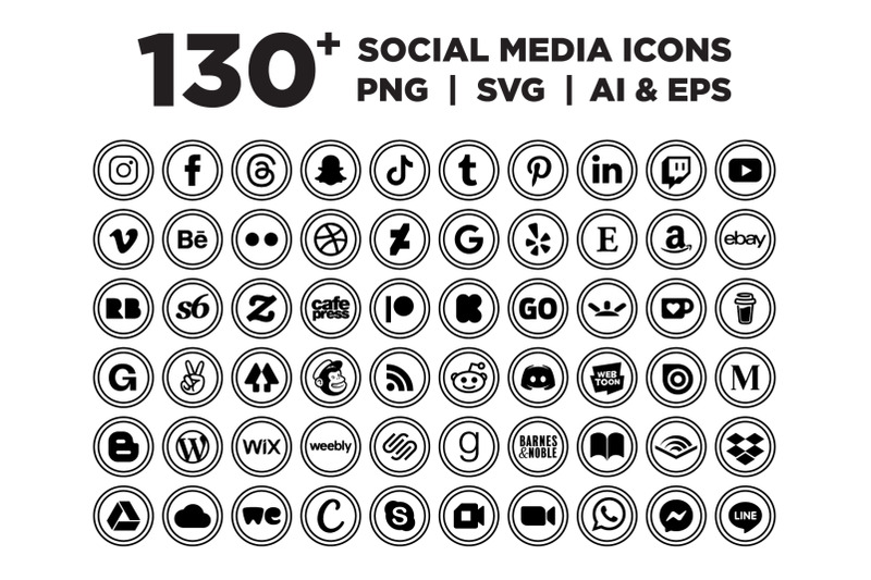 circle-double-outline-social-media-icons-set