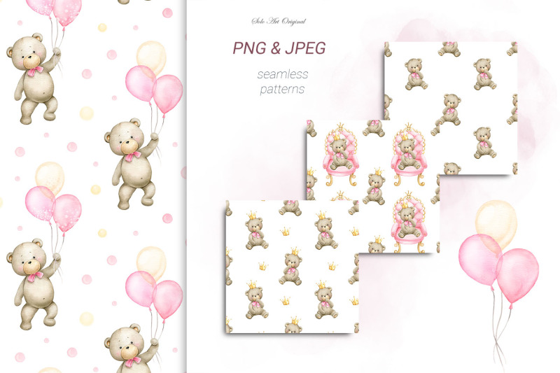 teddy-bear-baby-girl-digital-paper-baby-shower-seamless-patterns