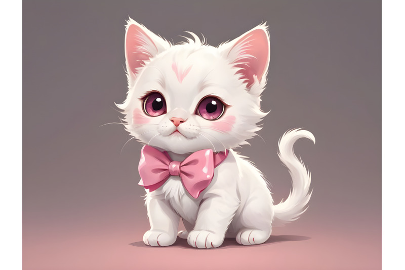 very-cute-cat-with-pink-bow-vector-illustration