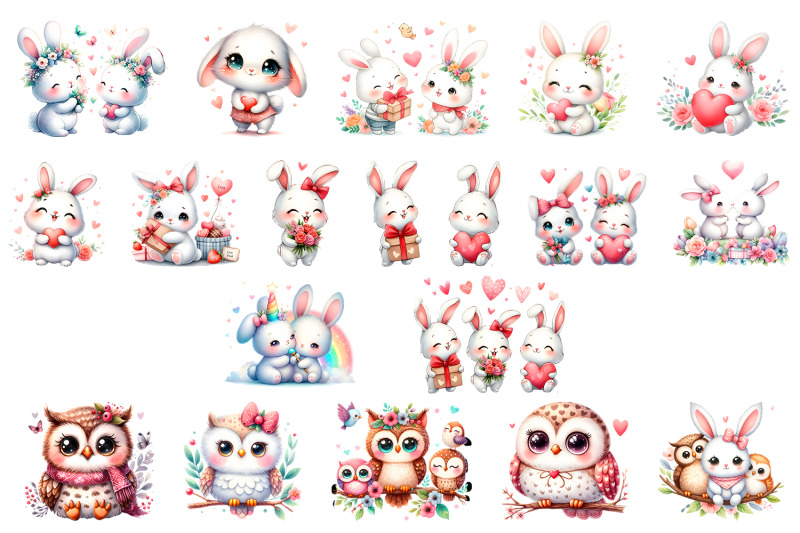 watercolor-cute-baby-bunny-and-owl-clipart-valentines-day