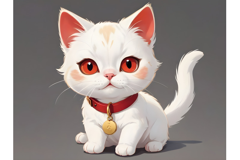 illustration-of-cute-cat-wearing-a-red-collar-with-gold-tag