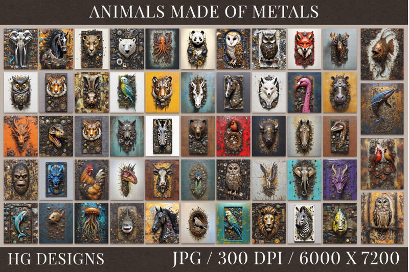 animals-made-out-of-metals-illustration-set