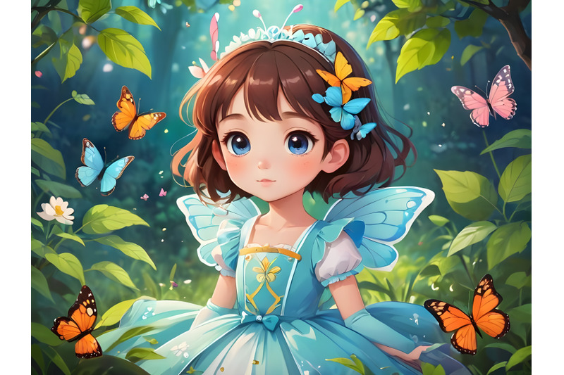 hand-drawn-beautiful-cute-little-spring-princess-girl-with-a-butterfly