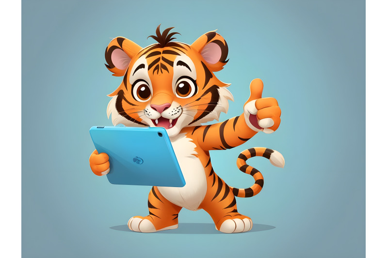 cute-tiger-cub-holding-tablet