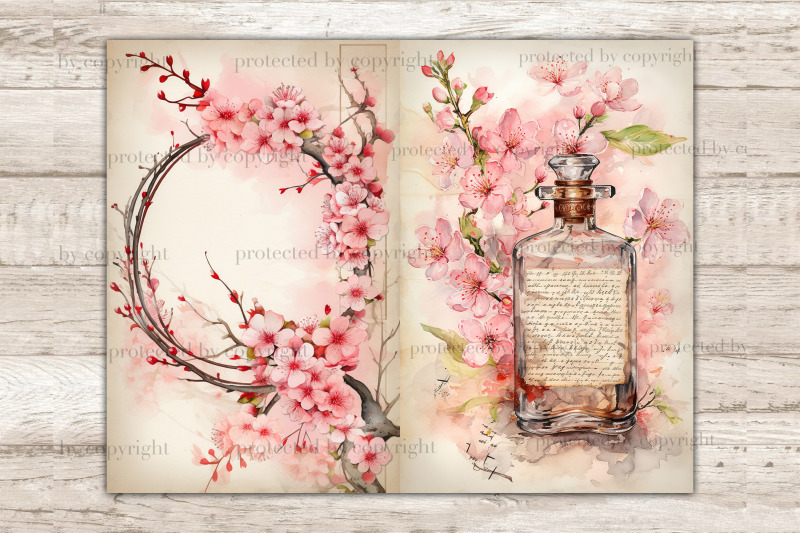 sakura-junk-journal-pages-flowers-collage-sheet