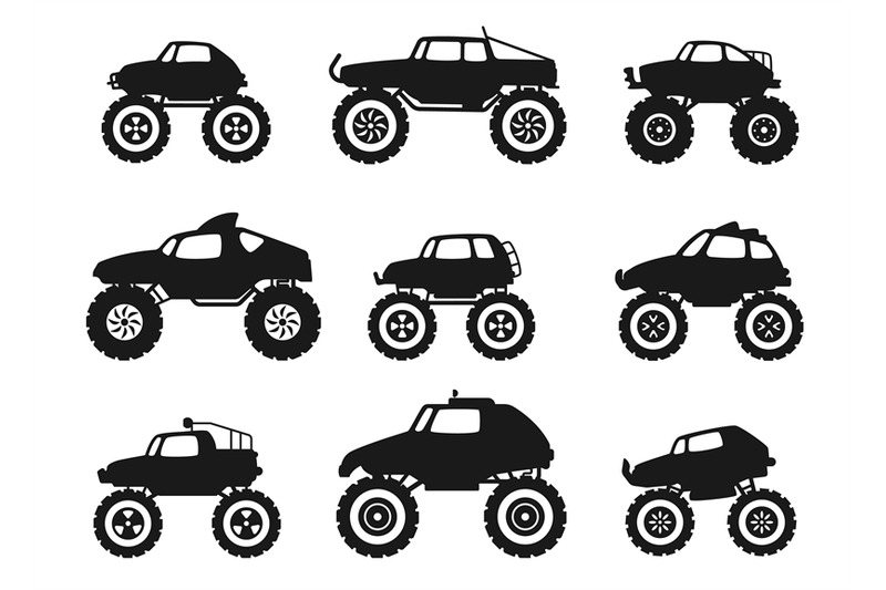 black-monster-truck-icons-diesel-4x4-off-road-vehicle-with-tires-whe