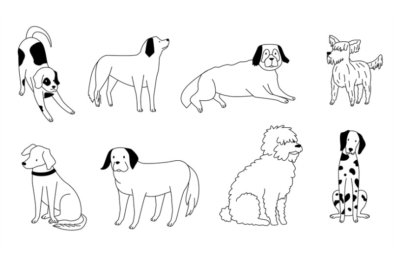 cute-doodle-dog-outlined-black-puppies-in-various-positions-hand-dra