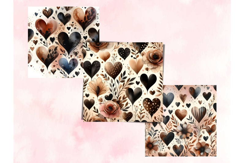 watercolor-brown-hearts-valentine-039-s-day-patterns