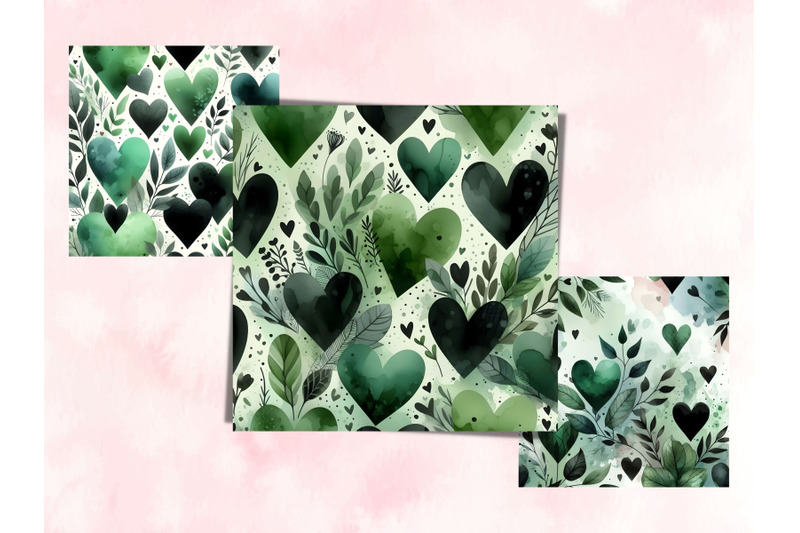 watercolor-green-hearts-valentine-039-s-day-patterns