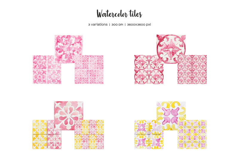 watercolor-pink-tiles-clipart-pink-yellow-and-gold-tiles-clip-art