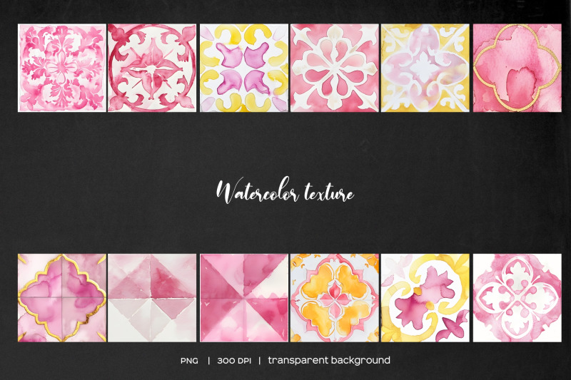 watercolor-pink-tiles-clipart-pink-yellow-and-gold-tiles-clip-art