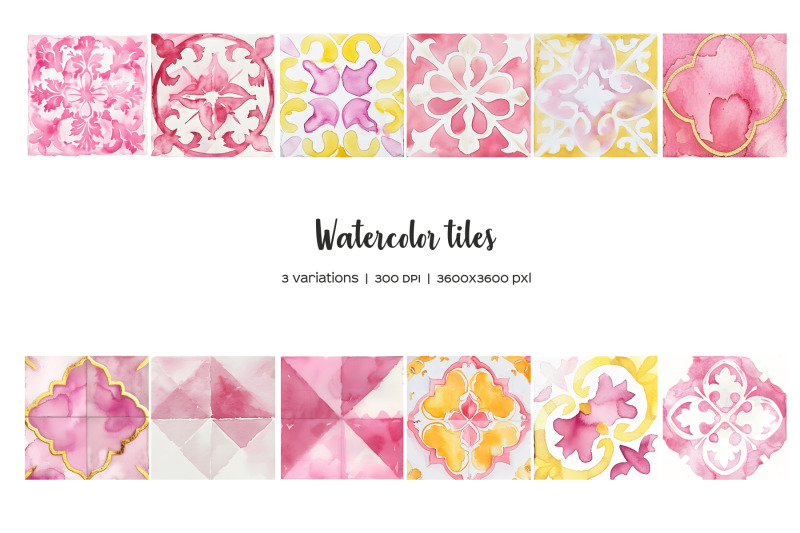 watercolor-pink-tiles-clipart-pink-yellow-and-gold-tiles-clip-art