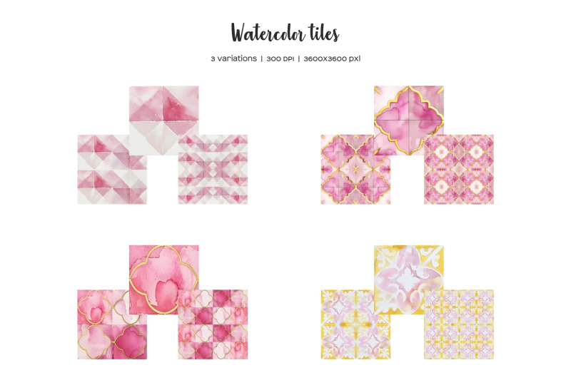 watercolor-pink-tiles-clipart-pink-yellow-and-gold-tiles-clip-art