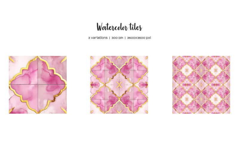 watercolor-pink-tiles-clipart-pink-yellow-and-gold-tiles-clip-art