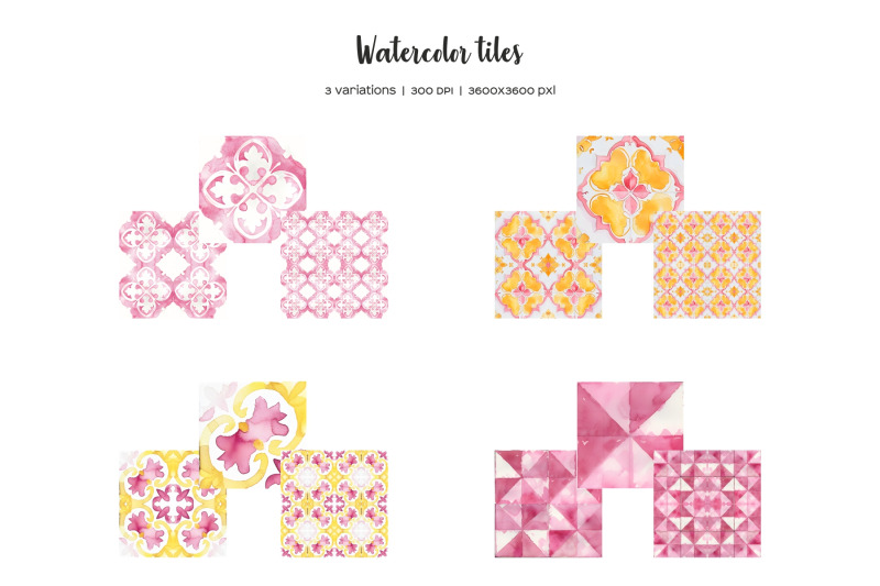 watercolor-pink-tiles-clipart-pink-yellow-and-gold-tiles-clip-art