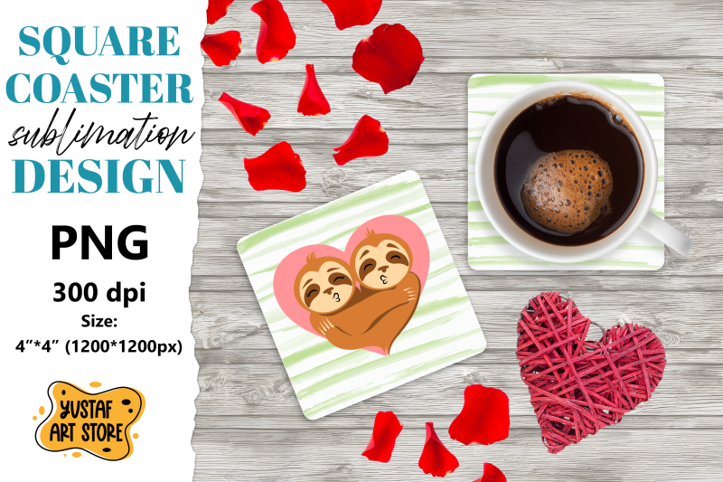 valentine-square-coaster-design-cute-sloth-couple-coaster